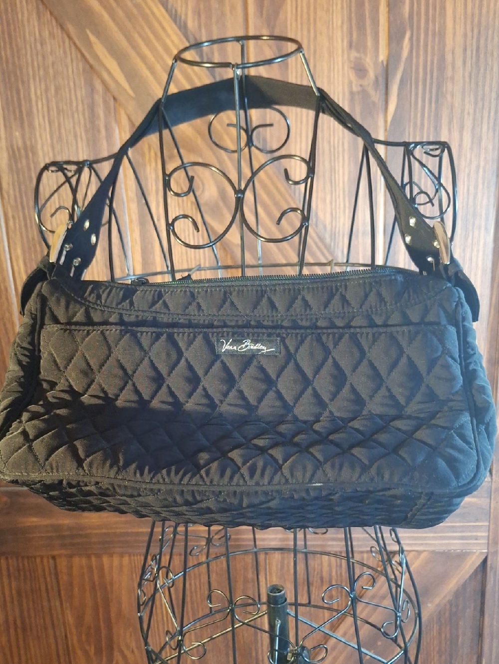 Vera Bradley Black Quilted Shoulder Bag with Front Pocket